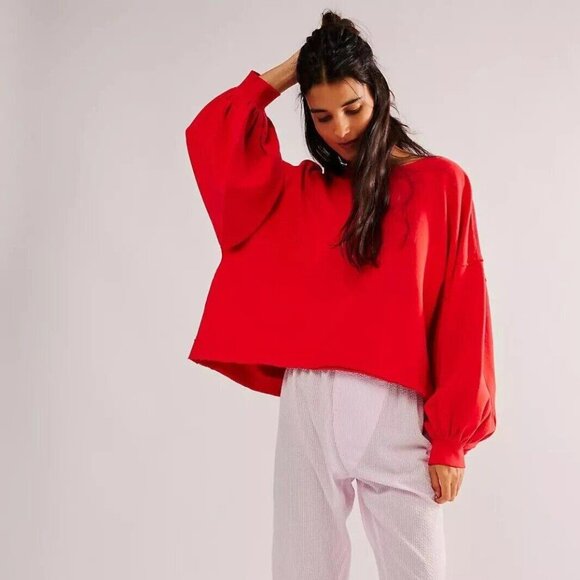 Free People Tops - Free People Trish Sweatshirt Top Oversized Slouchy Solid Ribbed Cotton M 275884